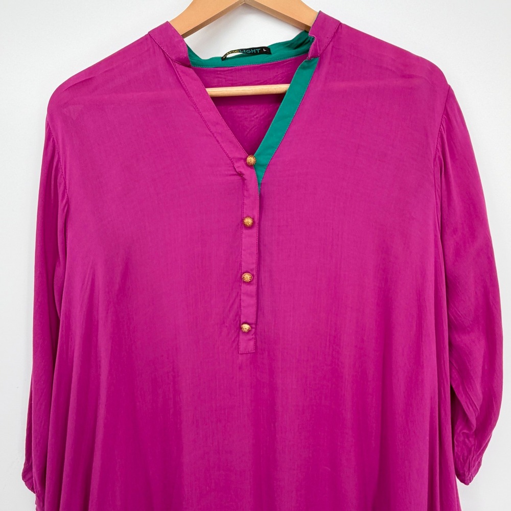 Limelight Magenta Embroidered Handkerchief Hem Tunic Top Large Pink Teal Gold - Picture 5 of 10
